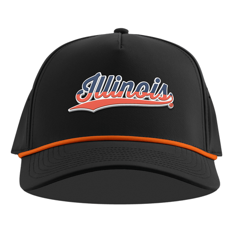 University of Illinois "Illinois Script" Curved 5 Panel Rope Black + Tangerine Rope