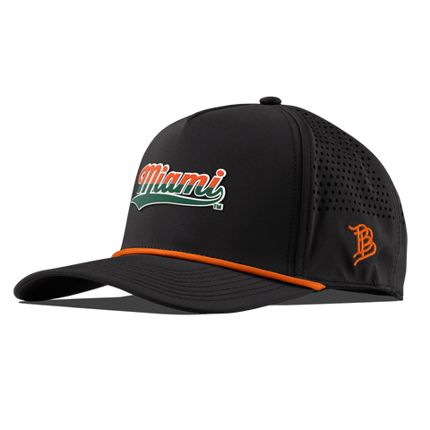 University of Miami "Miami Script" Curved 5 Panel Rope Black + Tangerine Rope
