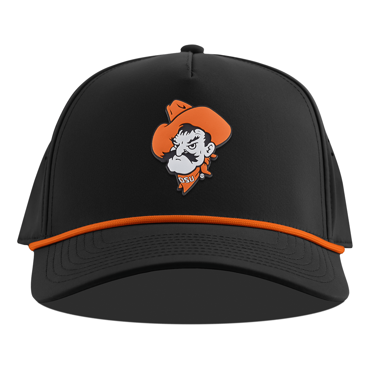 Oklahoma State University "OSU Pistol Pete" Curved 5 Panel Rope Black + Tangerine Rope