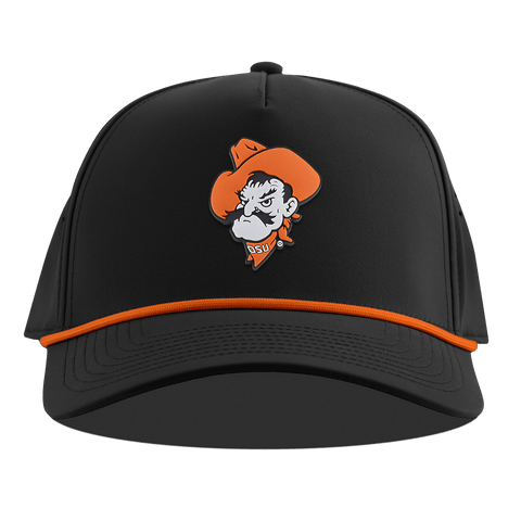 Oklahoma State University "OSU Pistol Pete" Curved 5 Panel Rope Black + Tangerine Rope