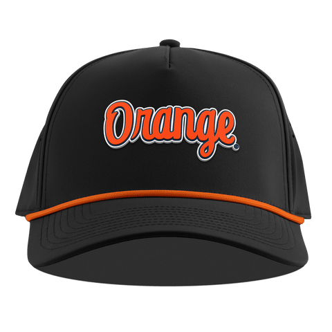 Syracuse University "Orange Throwback Script" Curved 5 Panel Rope Black + Tangerine Rope