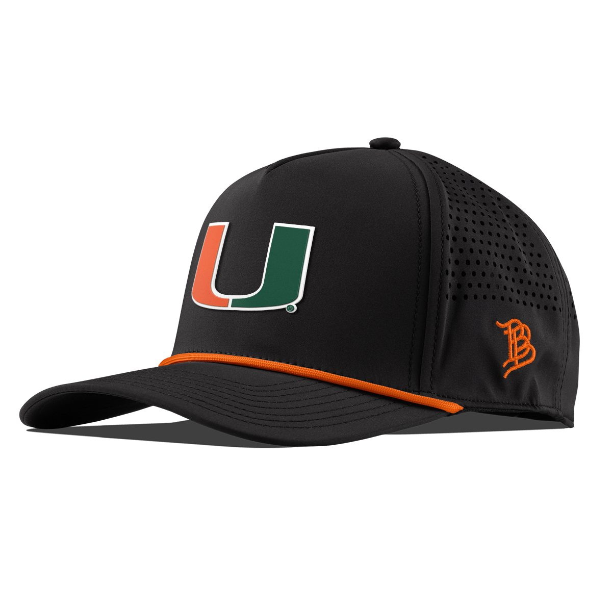 University of Miami "Miami Team Logo" Curved 5 Panel Rope Black + Tangerine Rope