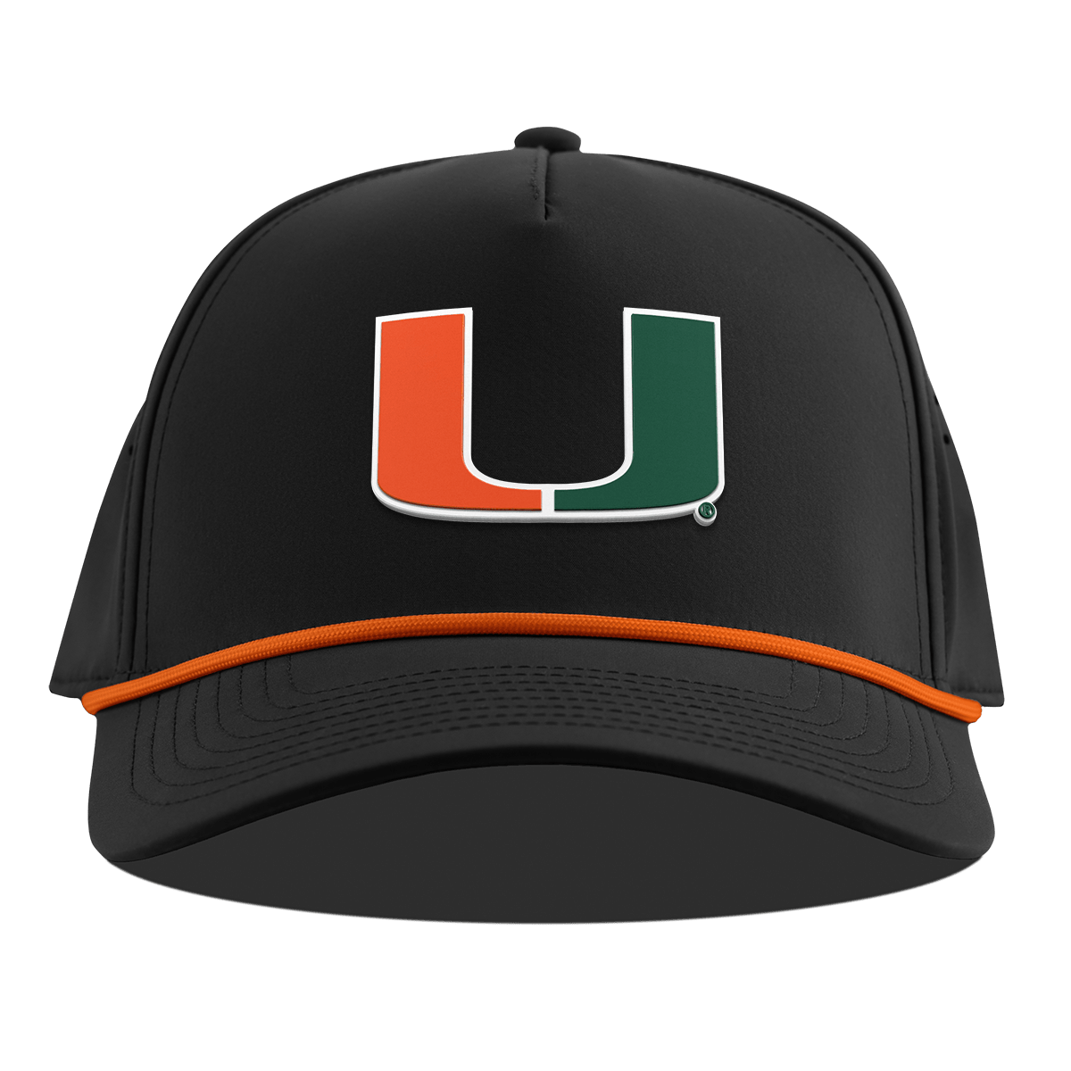 University of Miami "Miami Team Logo" Curved 5 Panel Rope Black + Tangerine Rope
