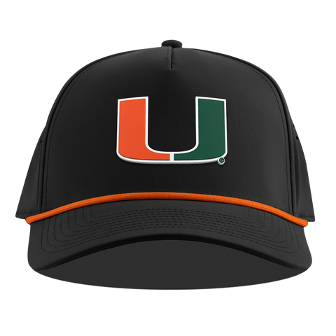University of Miami "Miami Team Logo" Curved 5 Panel Rope Black + Tangerine Rope