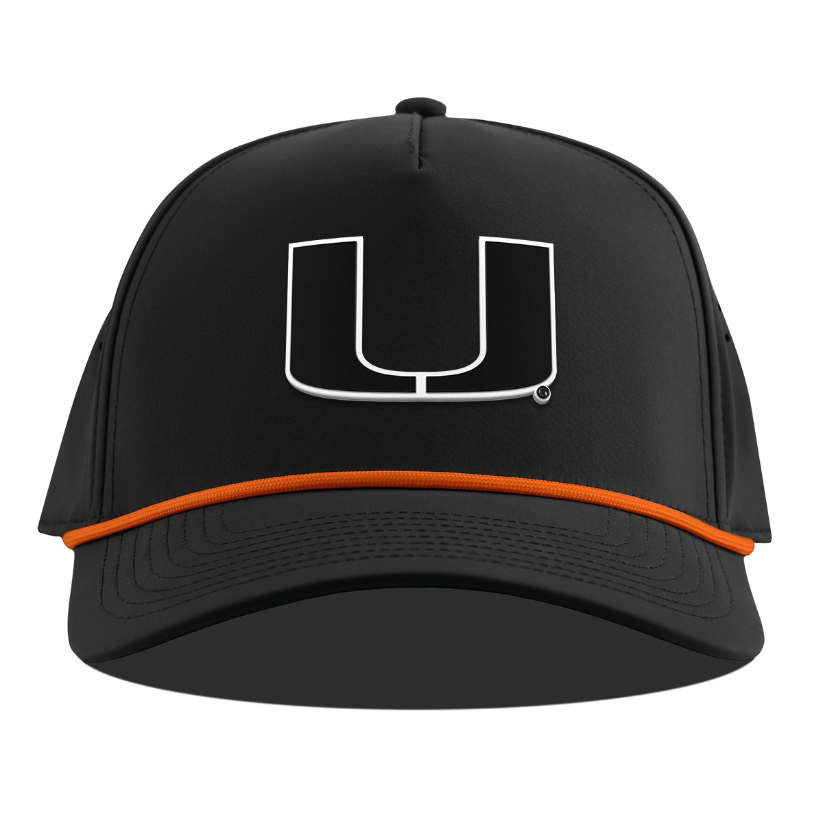 University of Miami "Vintage Miami Team Logo" Curved 5 Panel Rope Black + Tangerine Rope