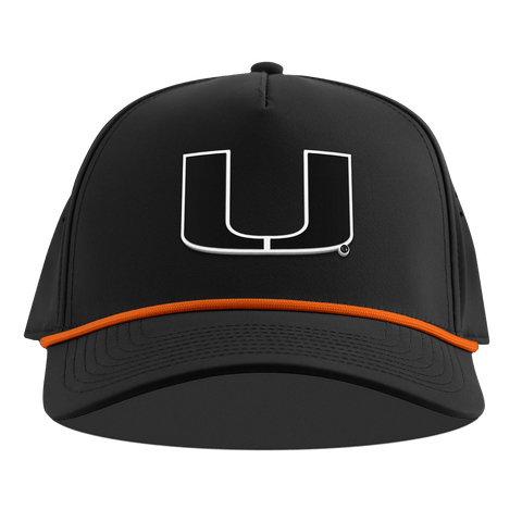 University of Miami "Vintage Miami Team Logo" Curved 5 Panel Rope Black + Tangerine Rope