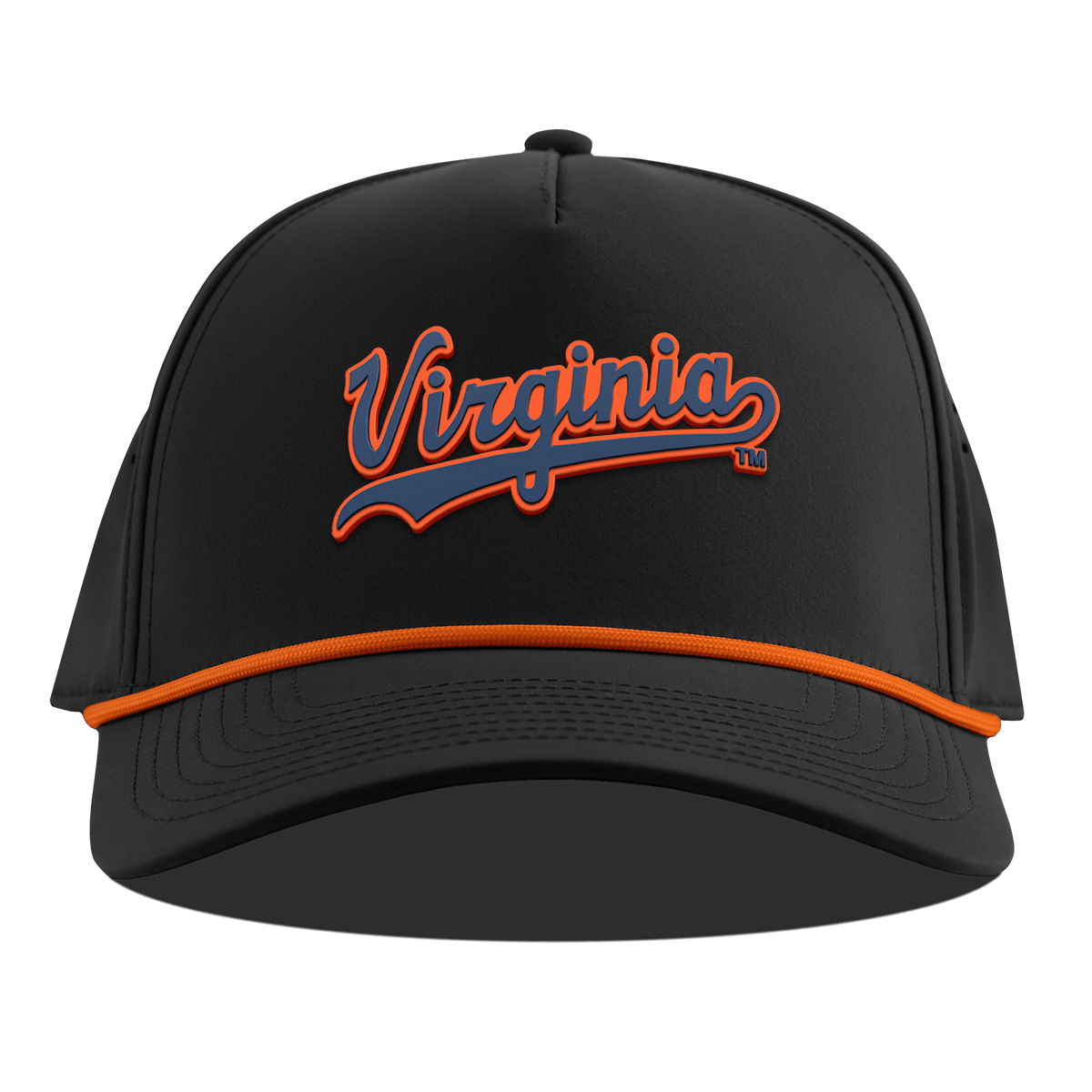 University of Virginia "Virginia Script" Curved 5 Panel Rope Black + Tangerine Rope