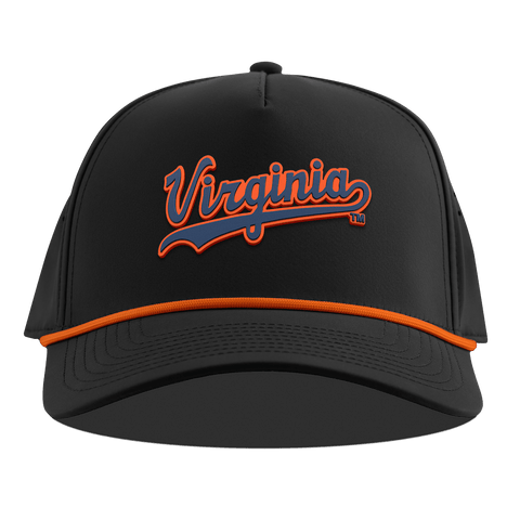 University of Virginia "Virginia Script" Curved 5 Panel Rope Black + Tangerine Rope