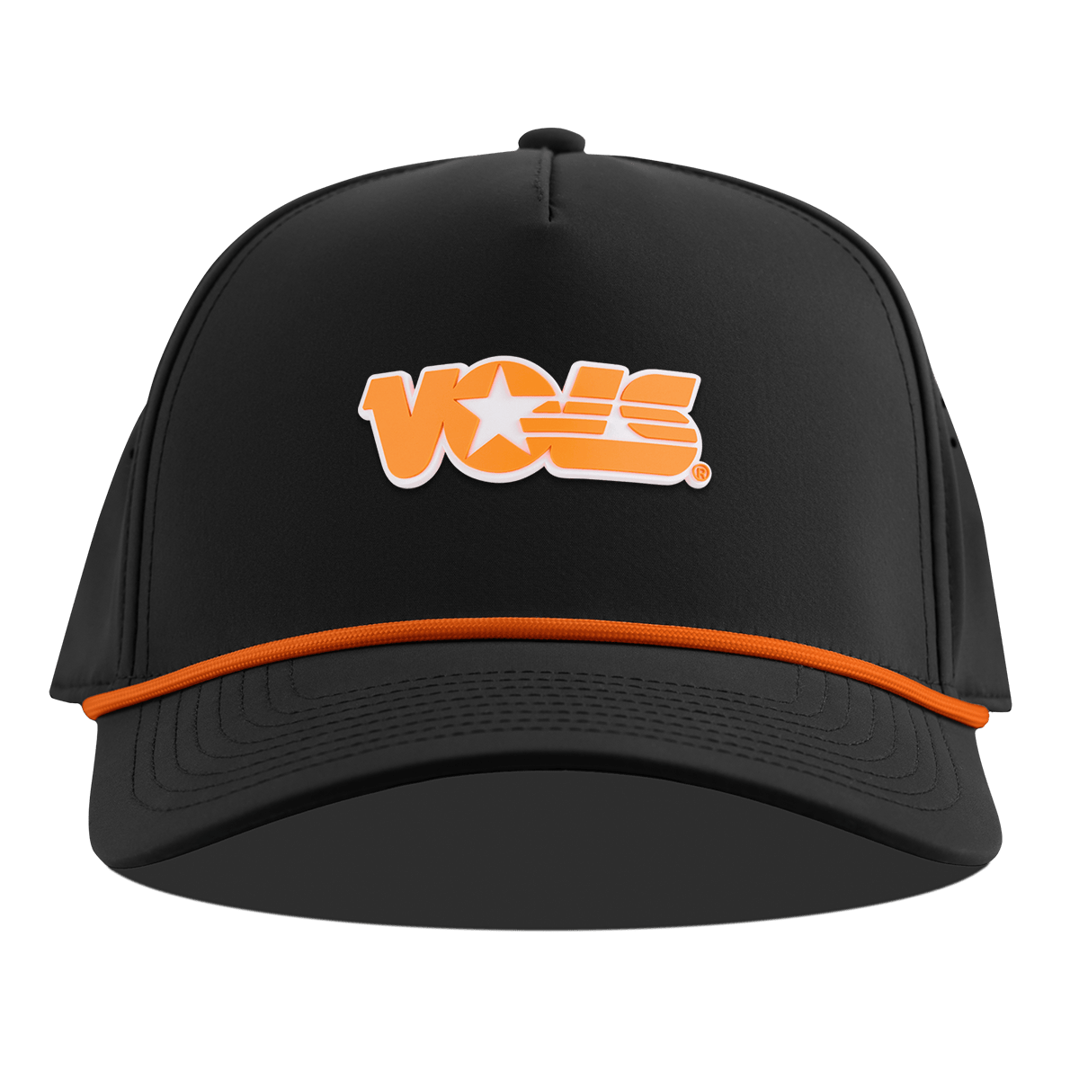University of Tennessee "Tennessee Vols Block" Curved 5 Panel Rope Black + Tangerine Rope