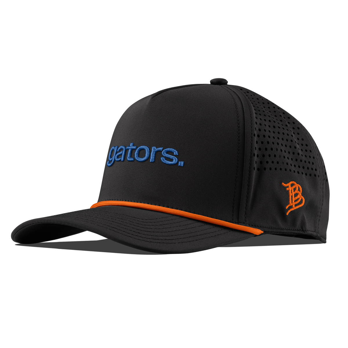 University of Florida "gators." Curved 5 Panel Rope Black + Tangerine Rope