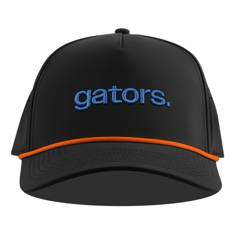 University of Florida "gators." Curved 5 Panel Rope Black + Tangerine Rope