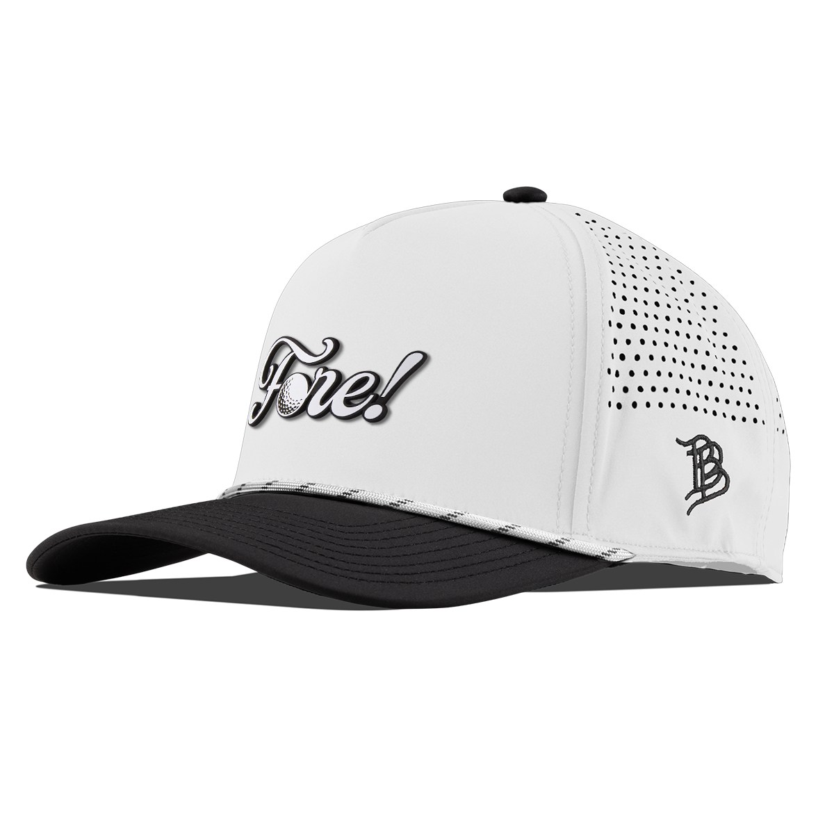 Fore! Script Curved 5 Panel Rope White/Black
