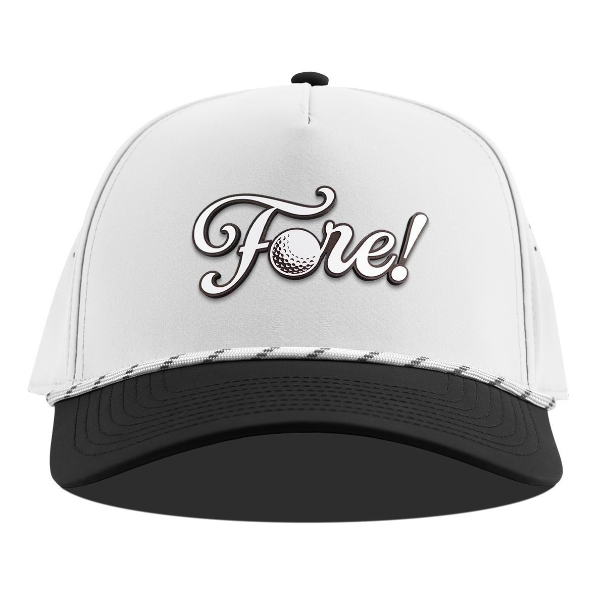 Fore! Script Curved 5 Panel Rope White/Black