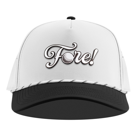 Fore! Script Curved 5 Panel Rope White/Black