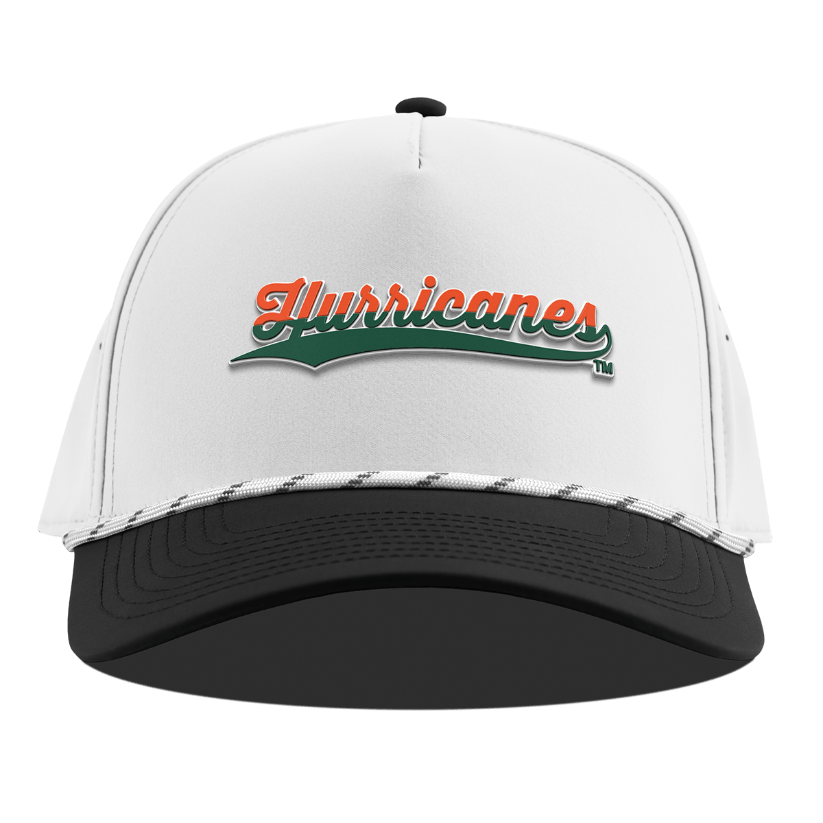 University of Miami "Hurricanes Script" Curved 5 Panel Rope White/Black
