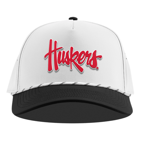 University of Nebraska "Huskers Script" Curved 5 Panel Rope White/Black
