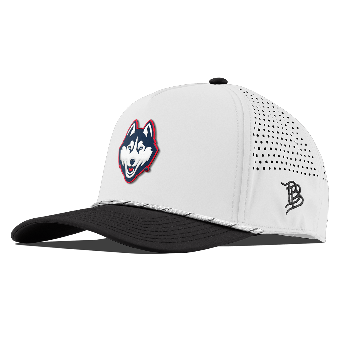University of Connecticut "Huskies Mascot" Curved 5 Panel Rope White/Black