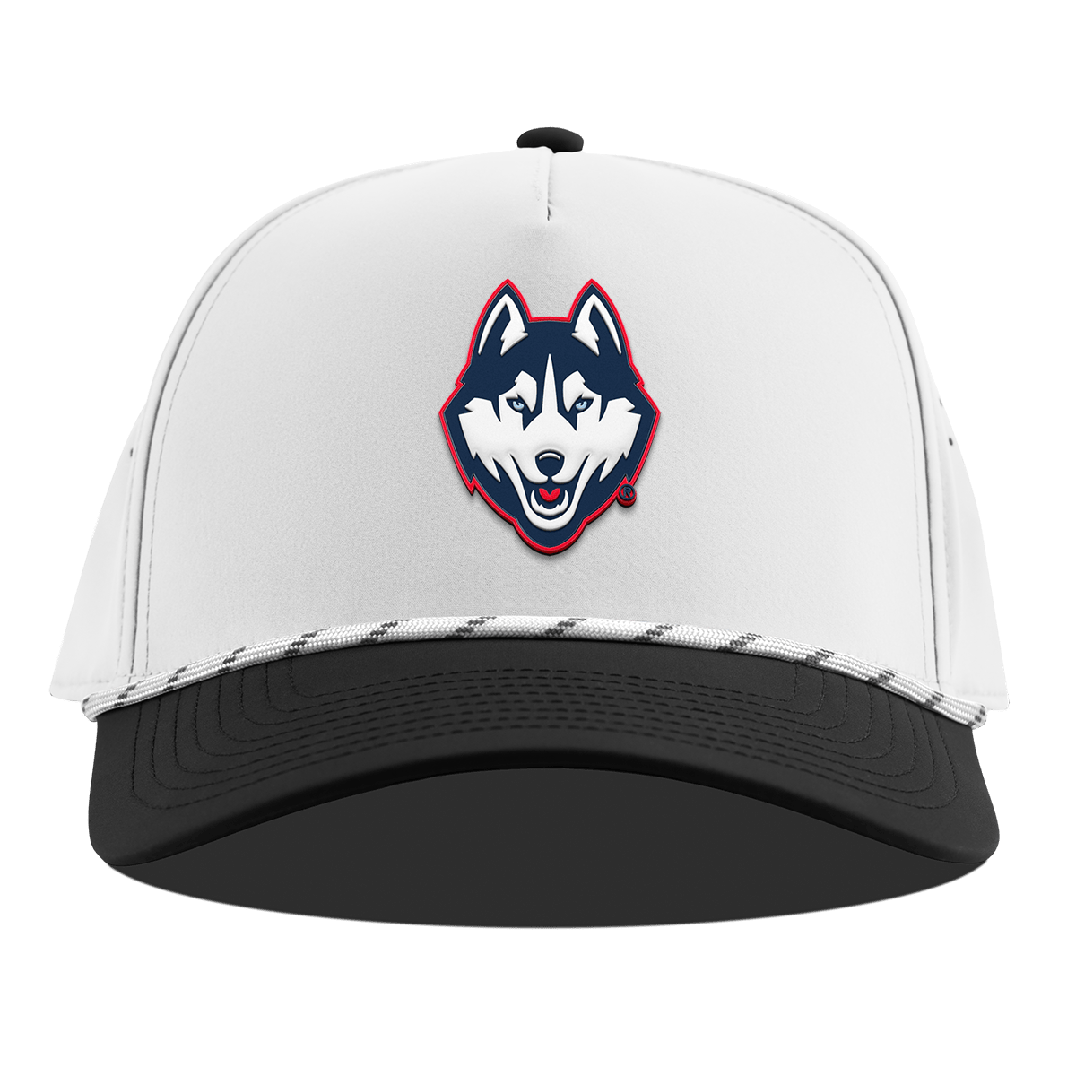 University of Connecticut "Huskies Mascot" Curved 5 Panel Rope White/Black