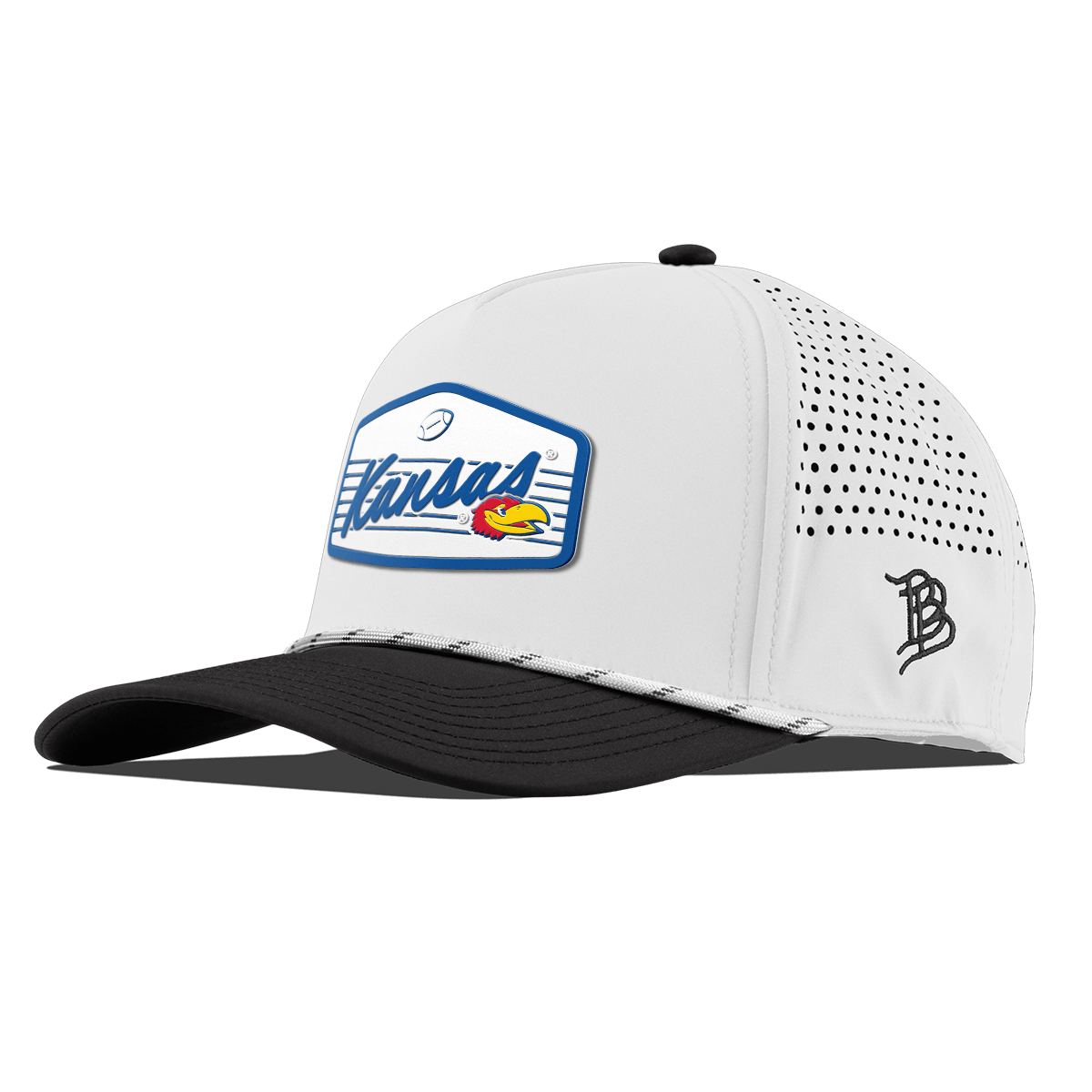 University of Kansas "Jayhawks Football" Curved 5 Panel Rope White/Black