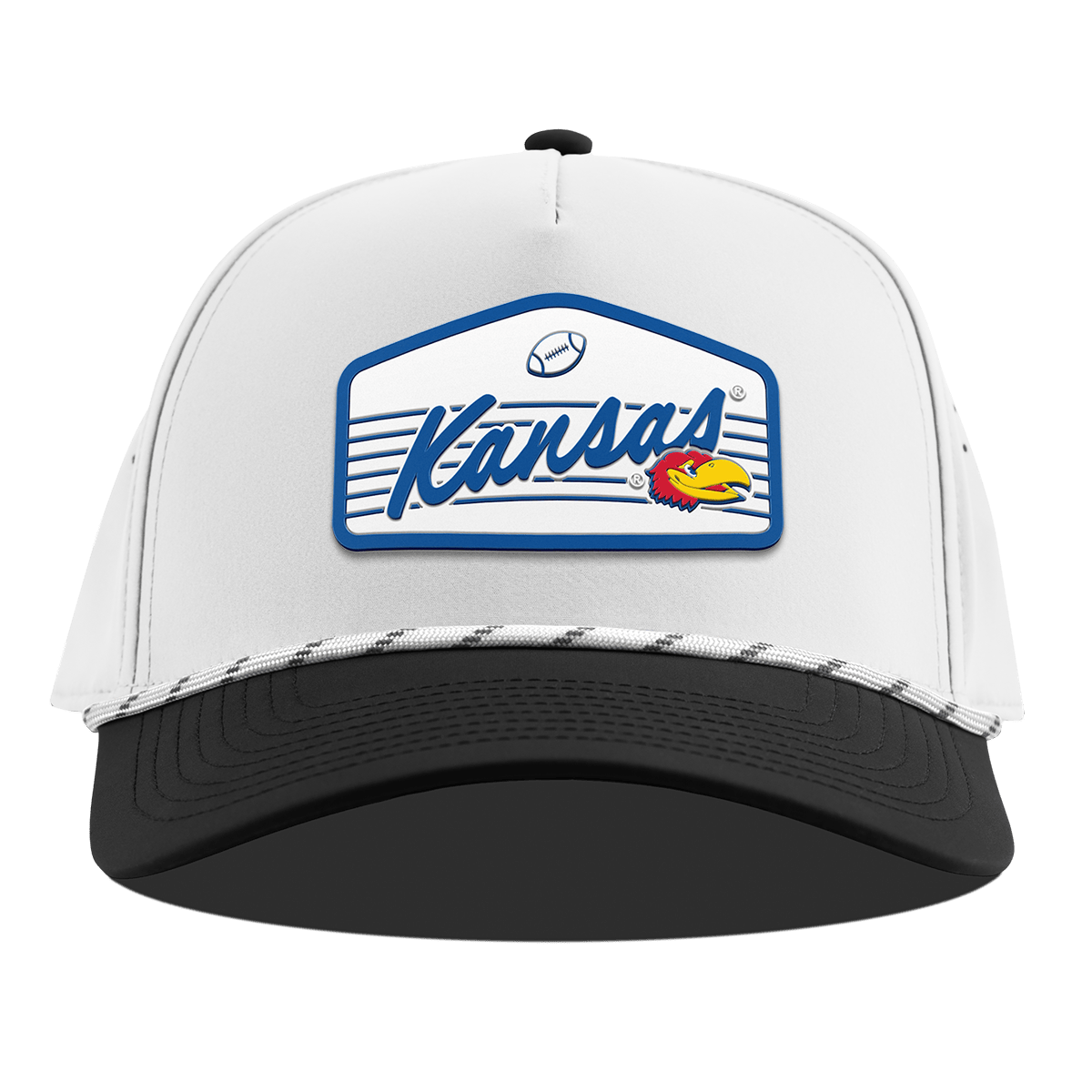 University of Kansas "Jayhawks Football" Curved 5 Panel Rope White/Black