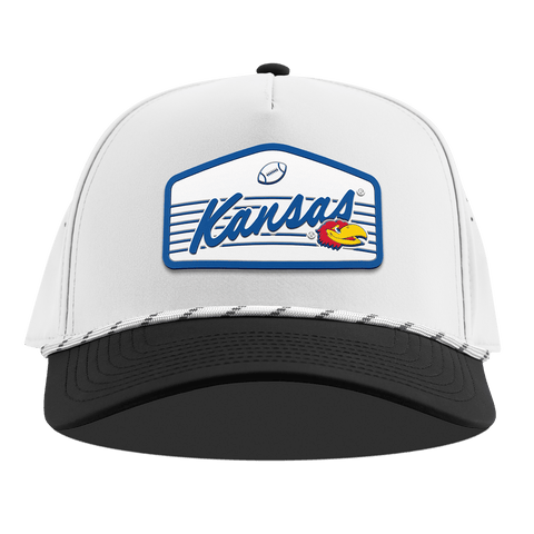 University of Kansas "Jayhawks Football" Curved 5 Panel Rope White/Black