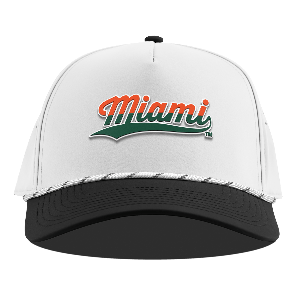 University of Miami "Miami Script" Curved 5 Panel Rope White/Black