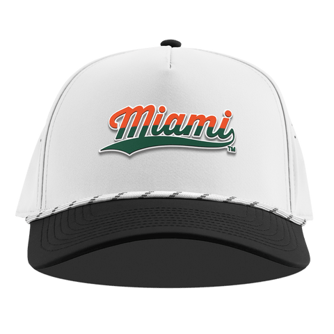 University of Miami "Miami Script" Curved 5 Panel Rope White/Black