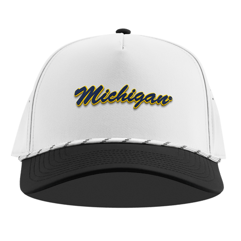 University of Michigan "Michigan Script" Curved 5 Panel Rope White/Black
