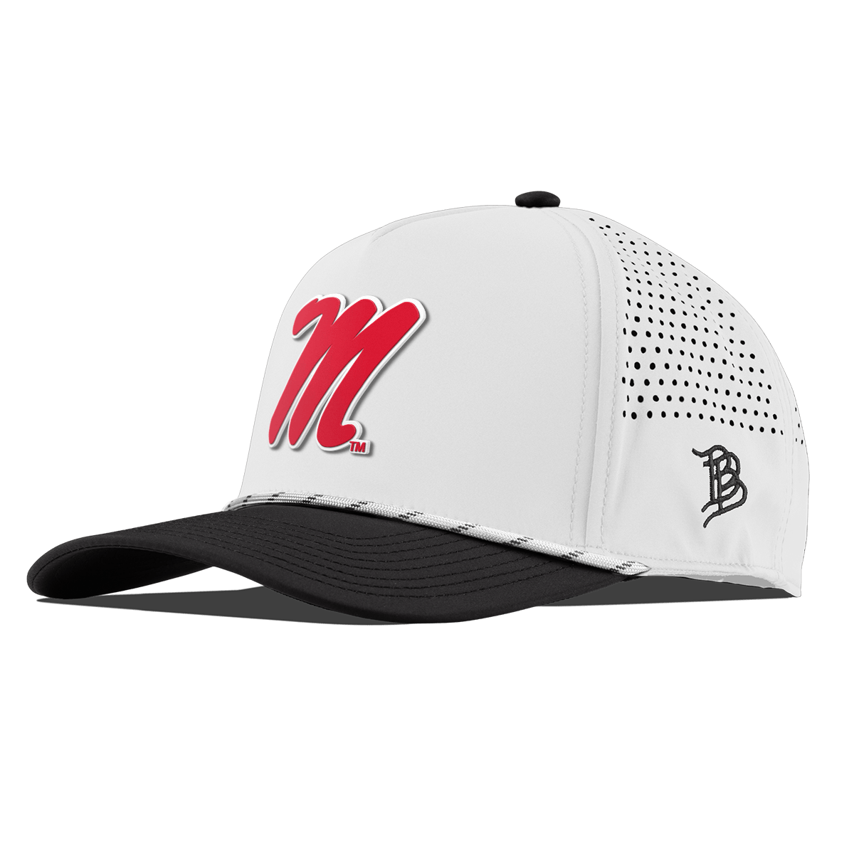 University of Mississippi "Ole Miss Block M Red" Curved 5 Panel Rope White/Black