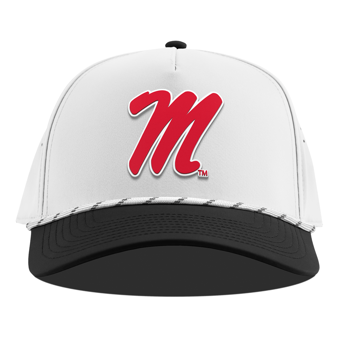 University of Mississippi "Ole Miss Block M Red" Curved 5 Panel Rope White/Black
