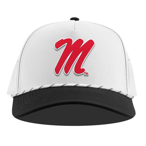 University of Mississippi "Ole Miss Block M Red" Curved 5 Panel Rope White/Black