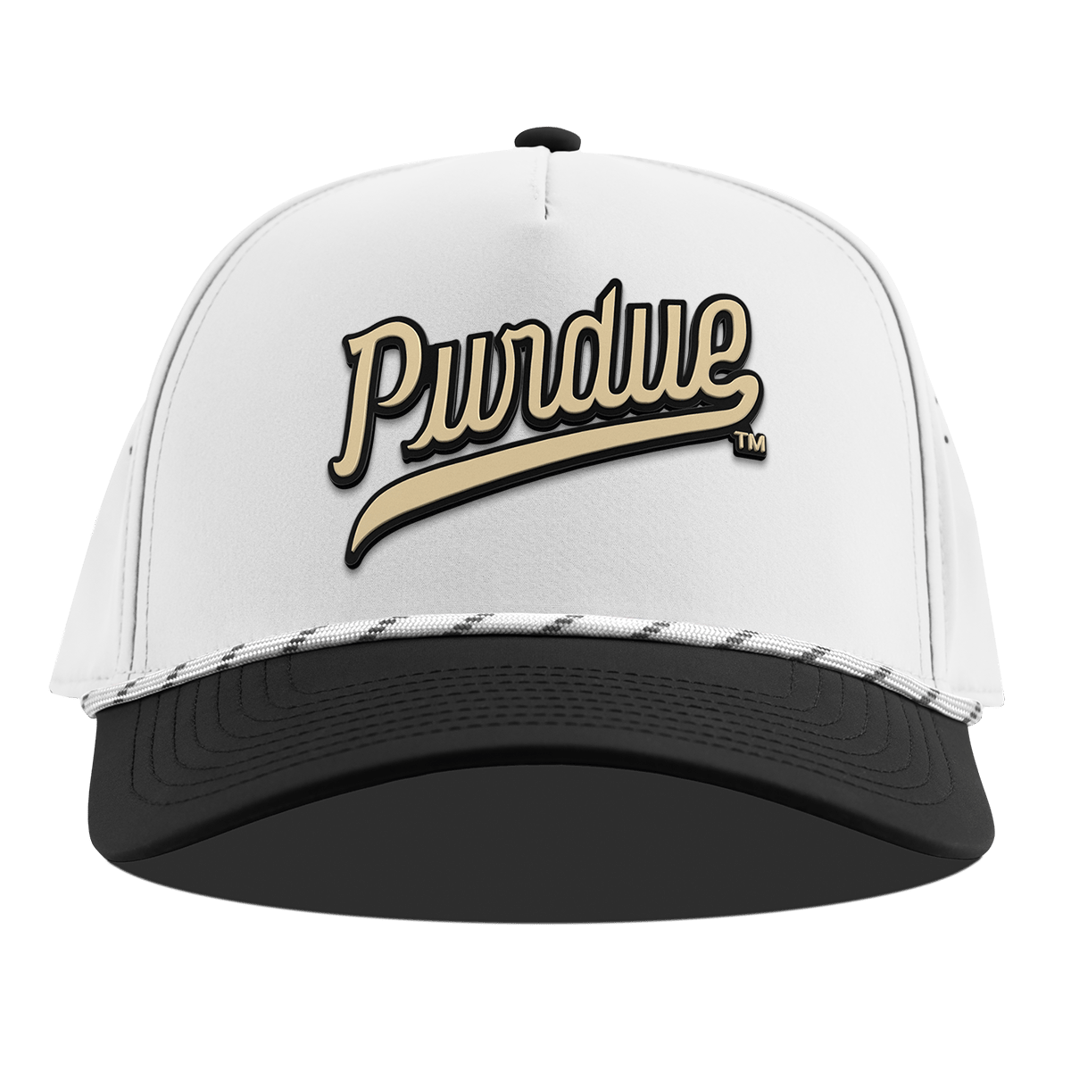 Purdue University "Purdue Script Gold" Curved 5 Panel Rope White/Black