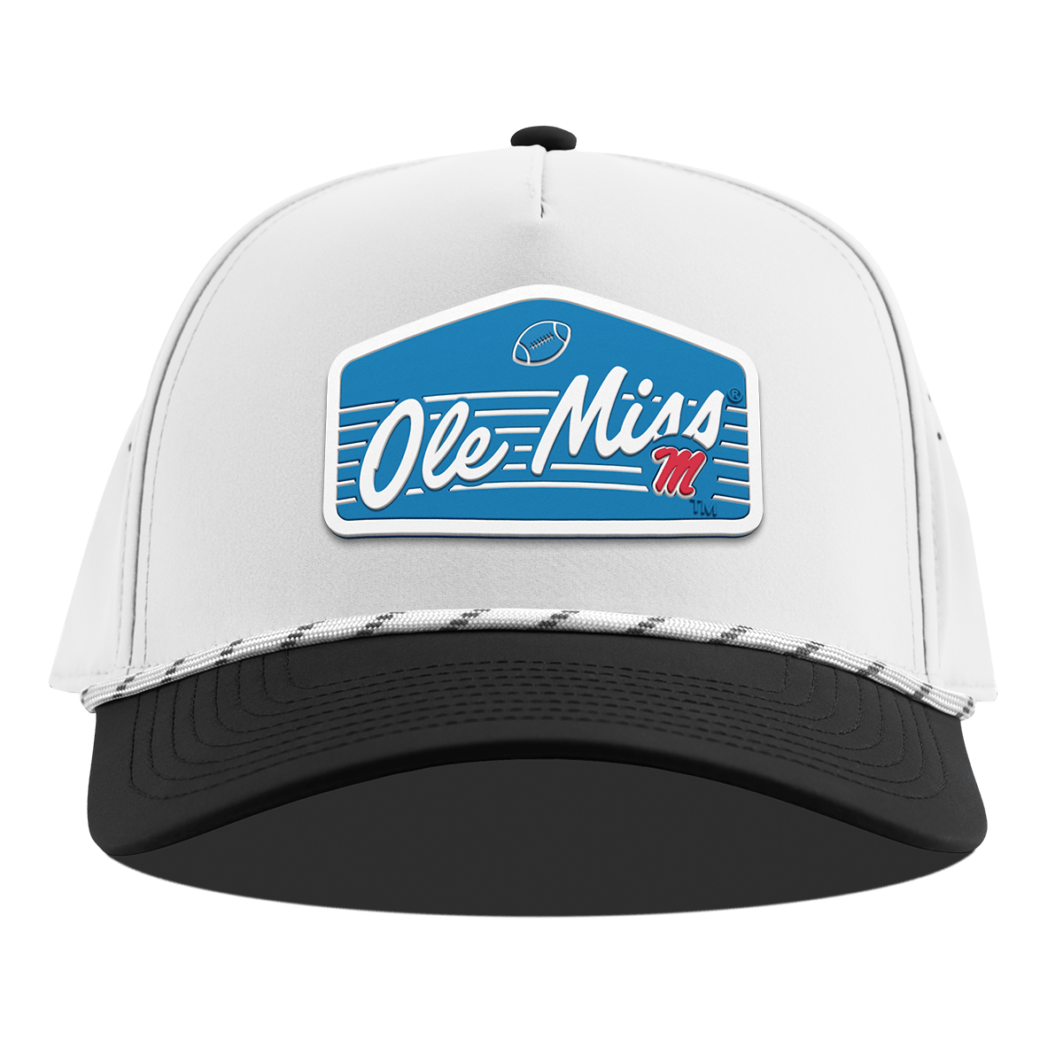 University of Mississippi "Rebel Football" Curved 5 Panel Rope White/Black