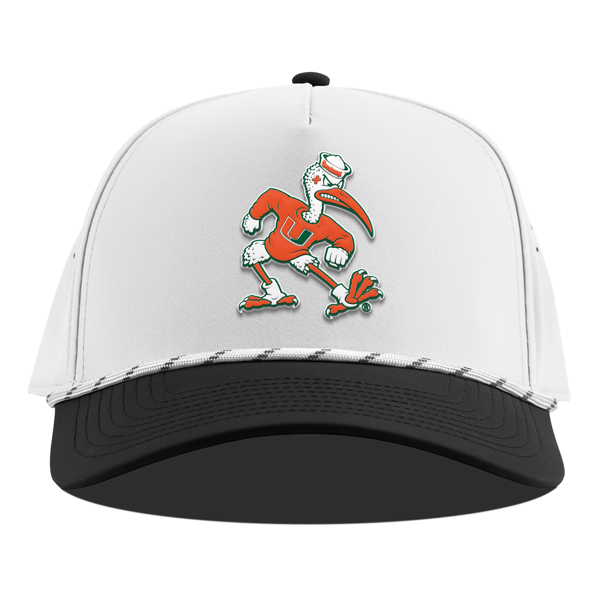 University of Miami "Sebastian the Ibis" Curved 5 Panel Rope White/Black