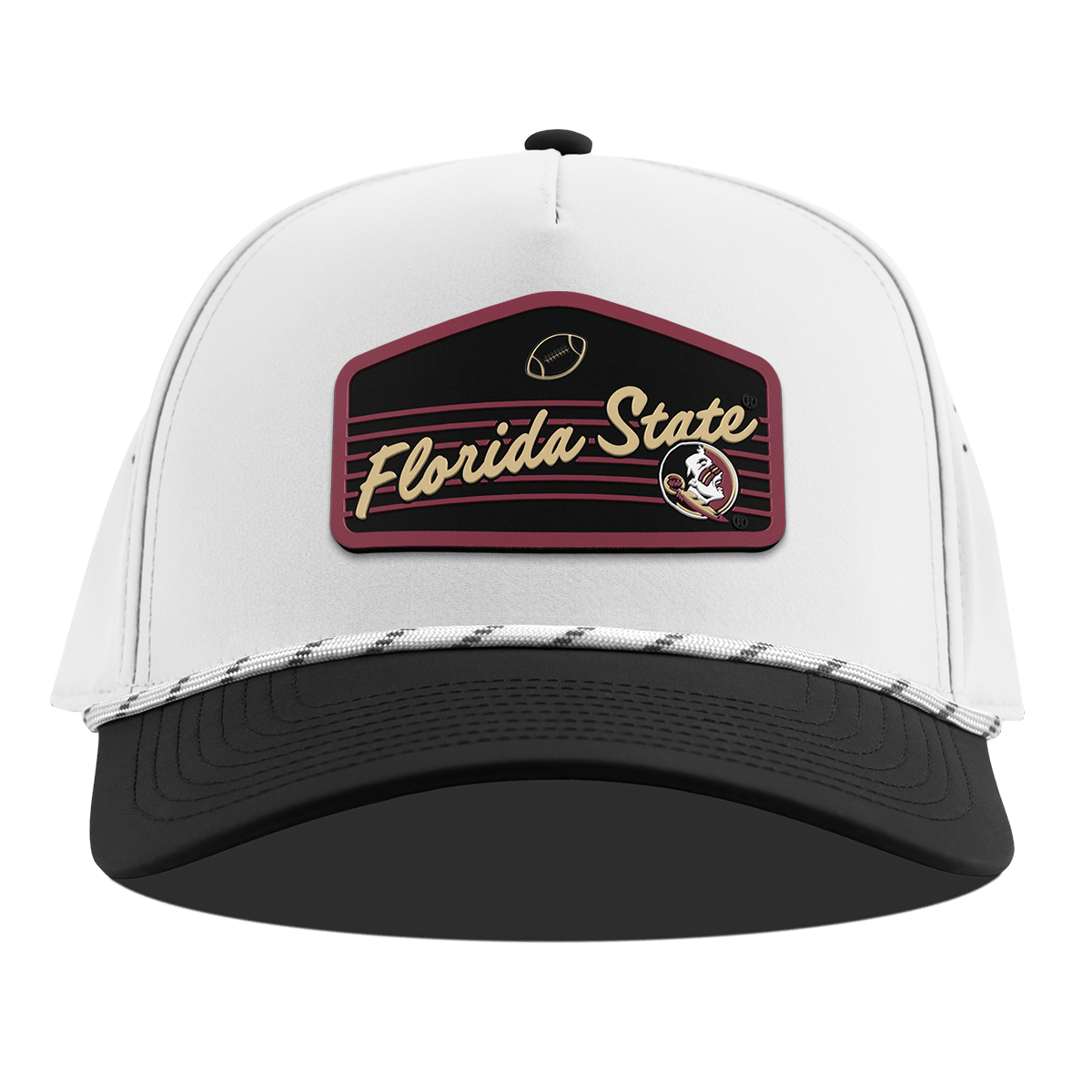 Florida State University "Seminole Football" Curved 5 Panel Rope White/Black