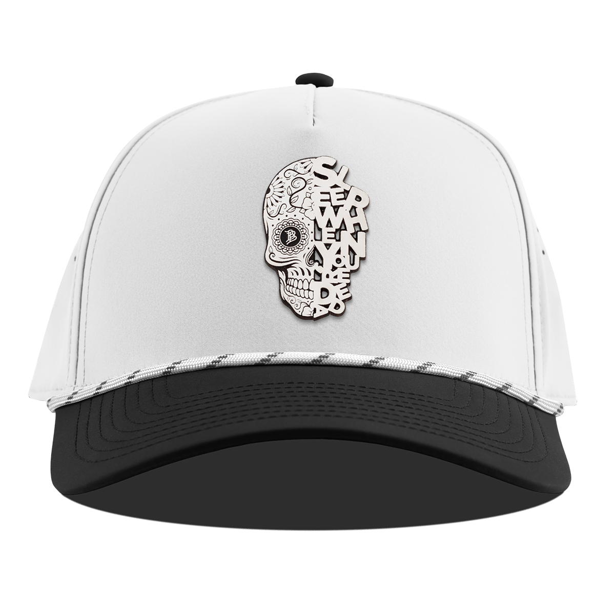 Sleep When You're Dead Skull Curved 5 Panel Rope White/Black