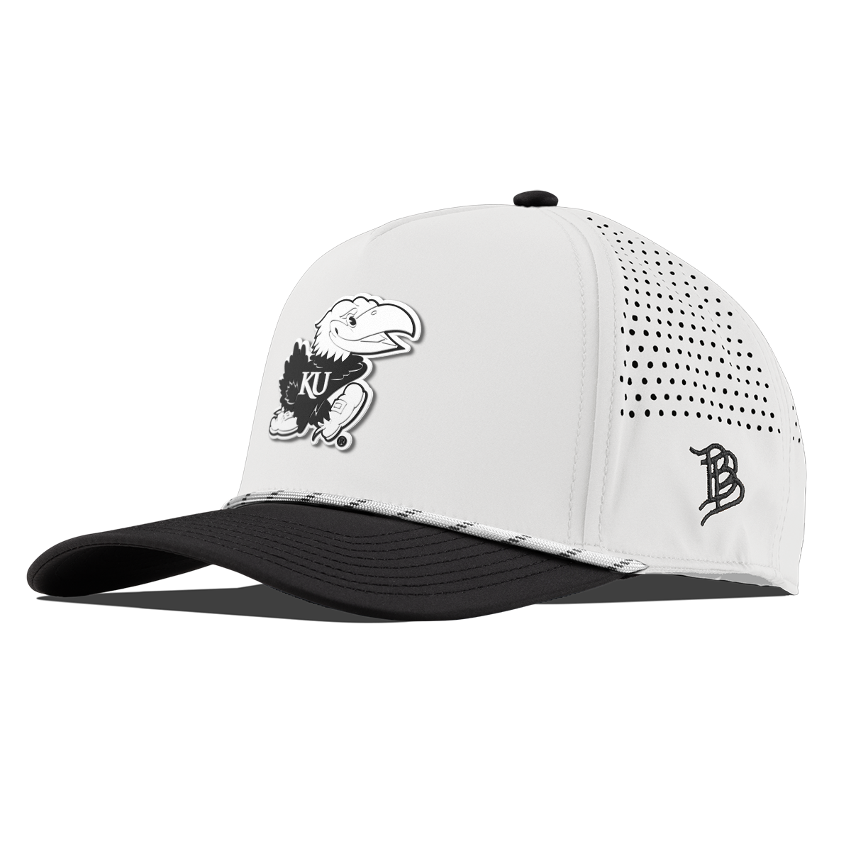 University of Kansas "Vintage Jayhawk" Curved 5 Panel Rope White/Black