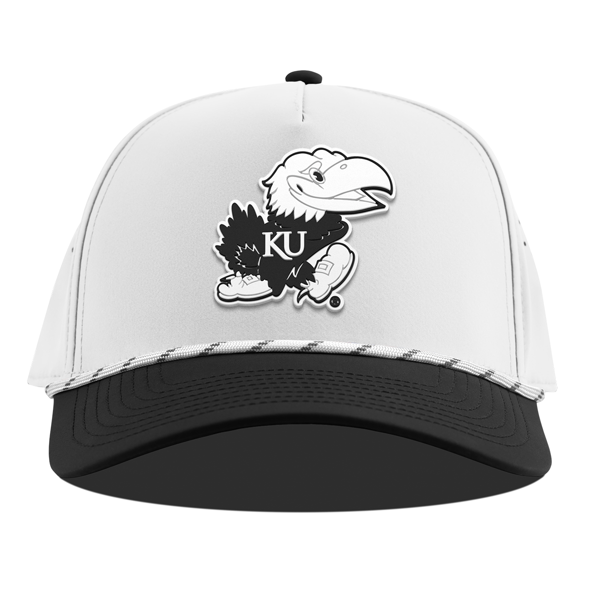 University of Kansas "Vintage Jayhawk" Curved 5 Panel Rope White/Black