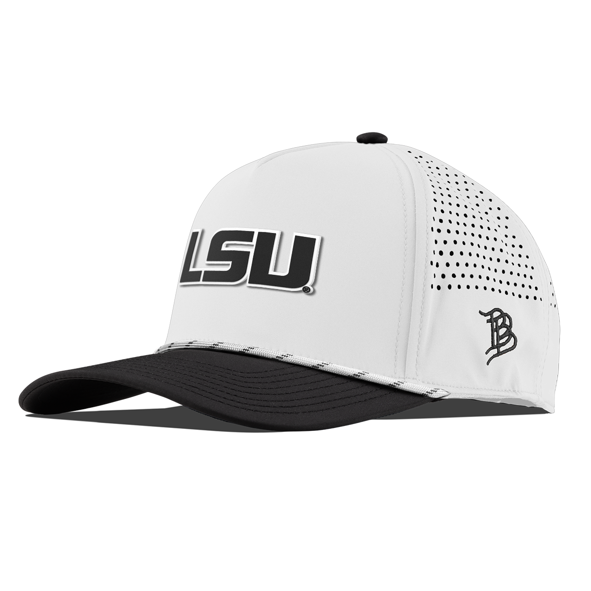 Louisiana State University "Vintage LSU Block" Curved 5 Panel Rope White/Black