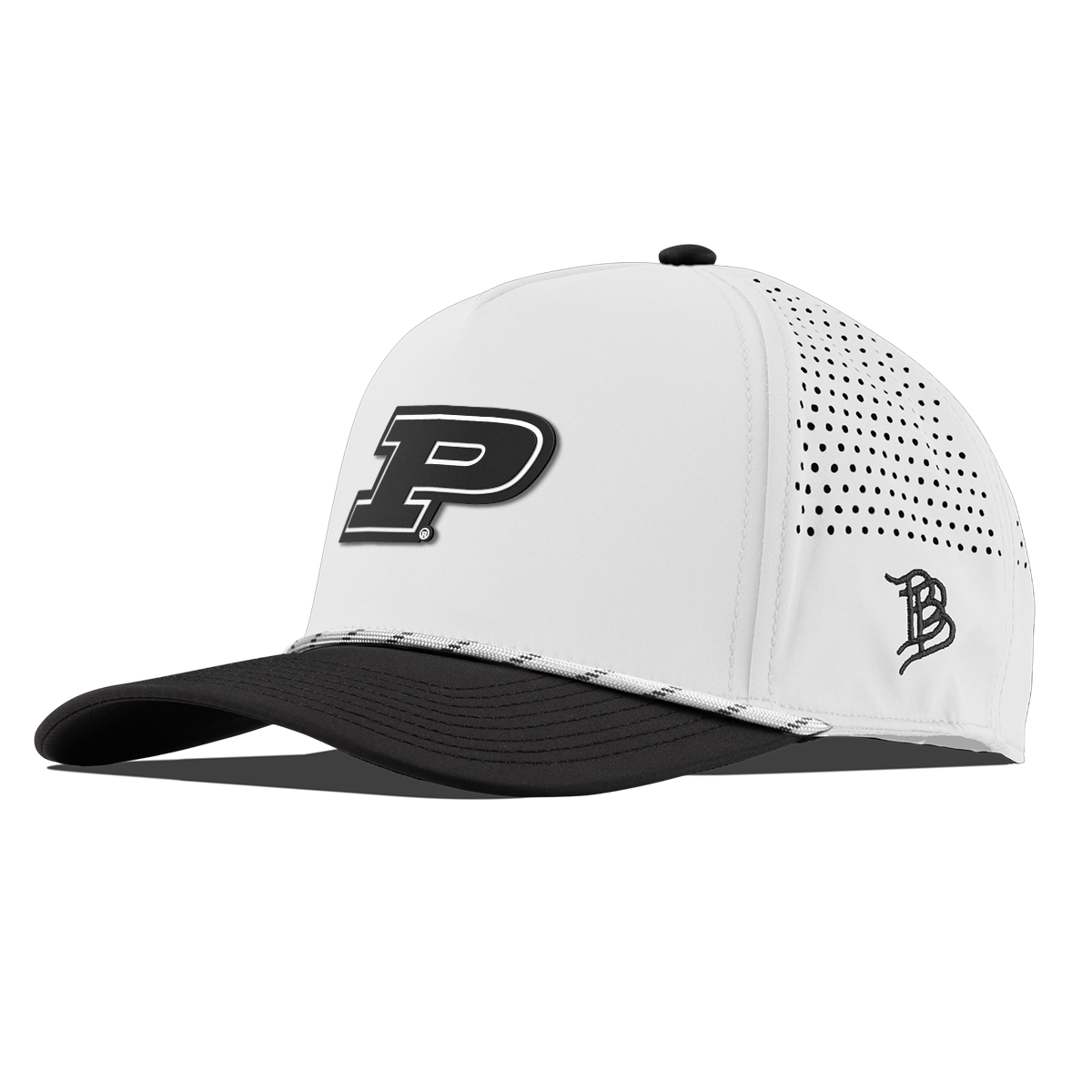 Purdue University "Vintage Purdue Block" Curved 5 Panel Rope White/Black