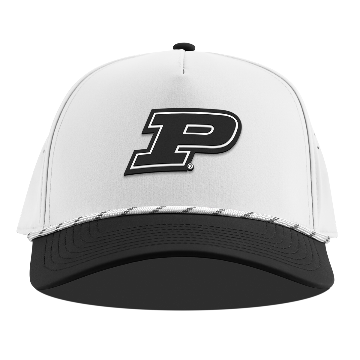 Purdue University "Vintage Purdue Block" Curved 5 Panel Rope White/Black