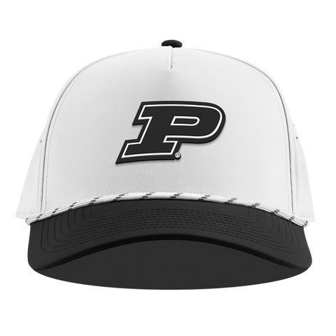 Purdue University "Vintage Purdue Block" Curved 5 Panel Rope White/Black
