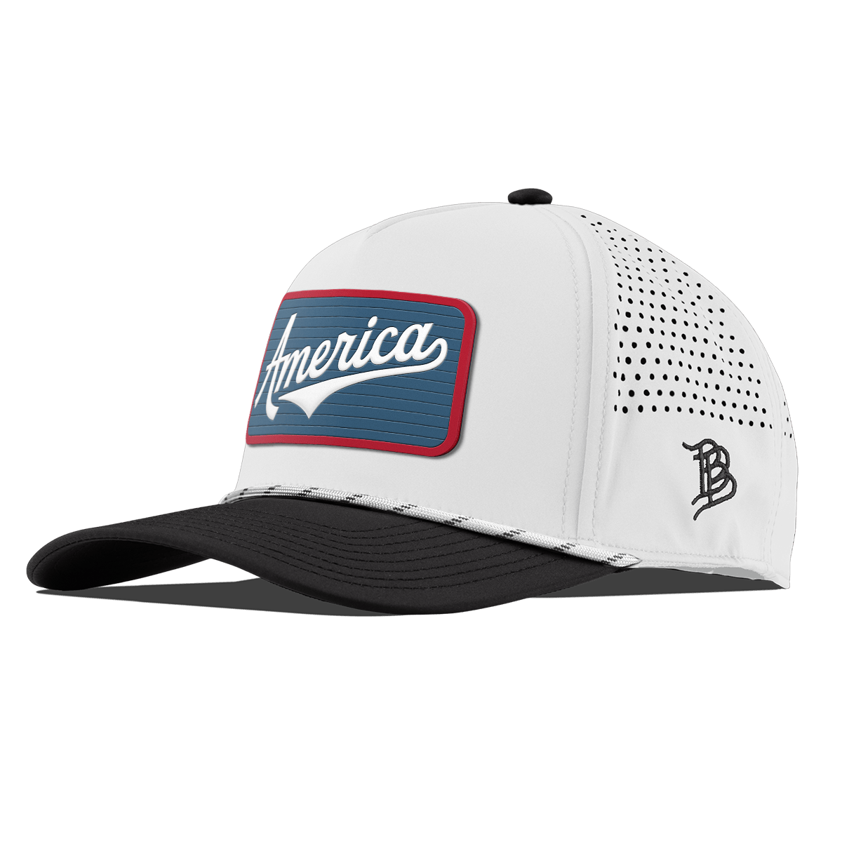 XL USA America Badge Curved 5 Panel Rope White/Black