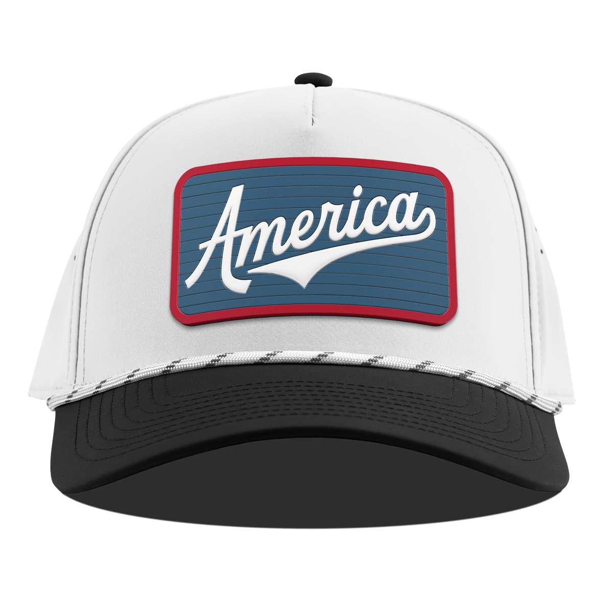 XL USA America Badge Curved 5 Panel Rope White/Black