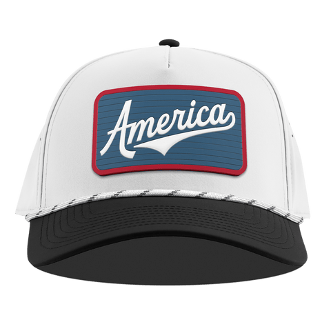 XL USA America Badge Curved 5 Panel Rope White/Black