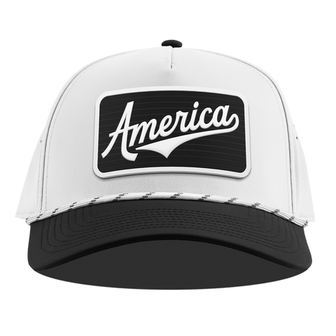 XL Vintage America Badge Curved 5 Panel Rope White/Black
