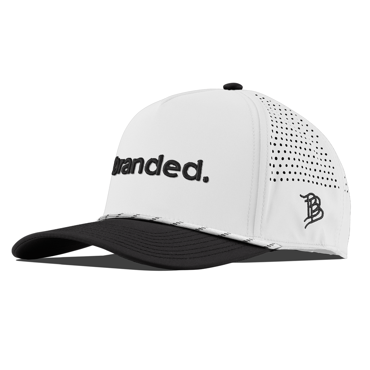 branded. Curved 5 Panel Rope White/Black