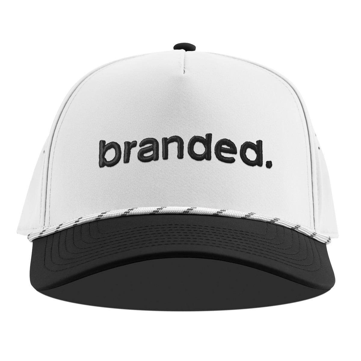 branded. Curved 5 Panel Rope White/Black
