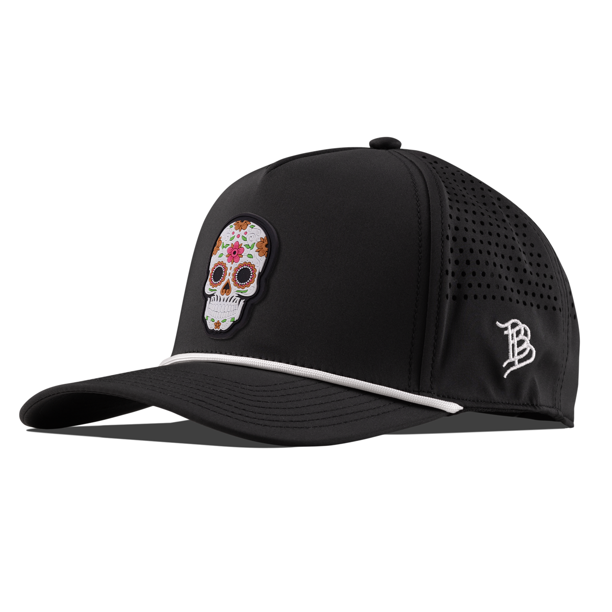 Flower Skull PVC Curved 5 Panel Rope Black 
