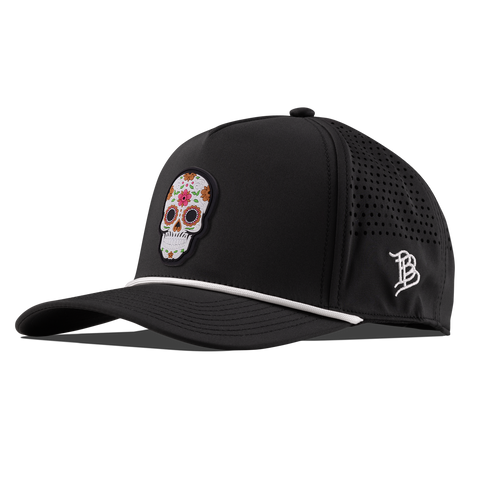 Flower Skull PVC Curved 5 Panel Rope Black 
